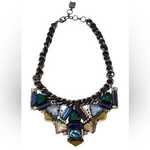 BCBGMaxAzria Blue and Green Art Deco Statement Necklace